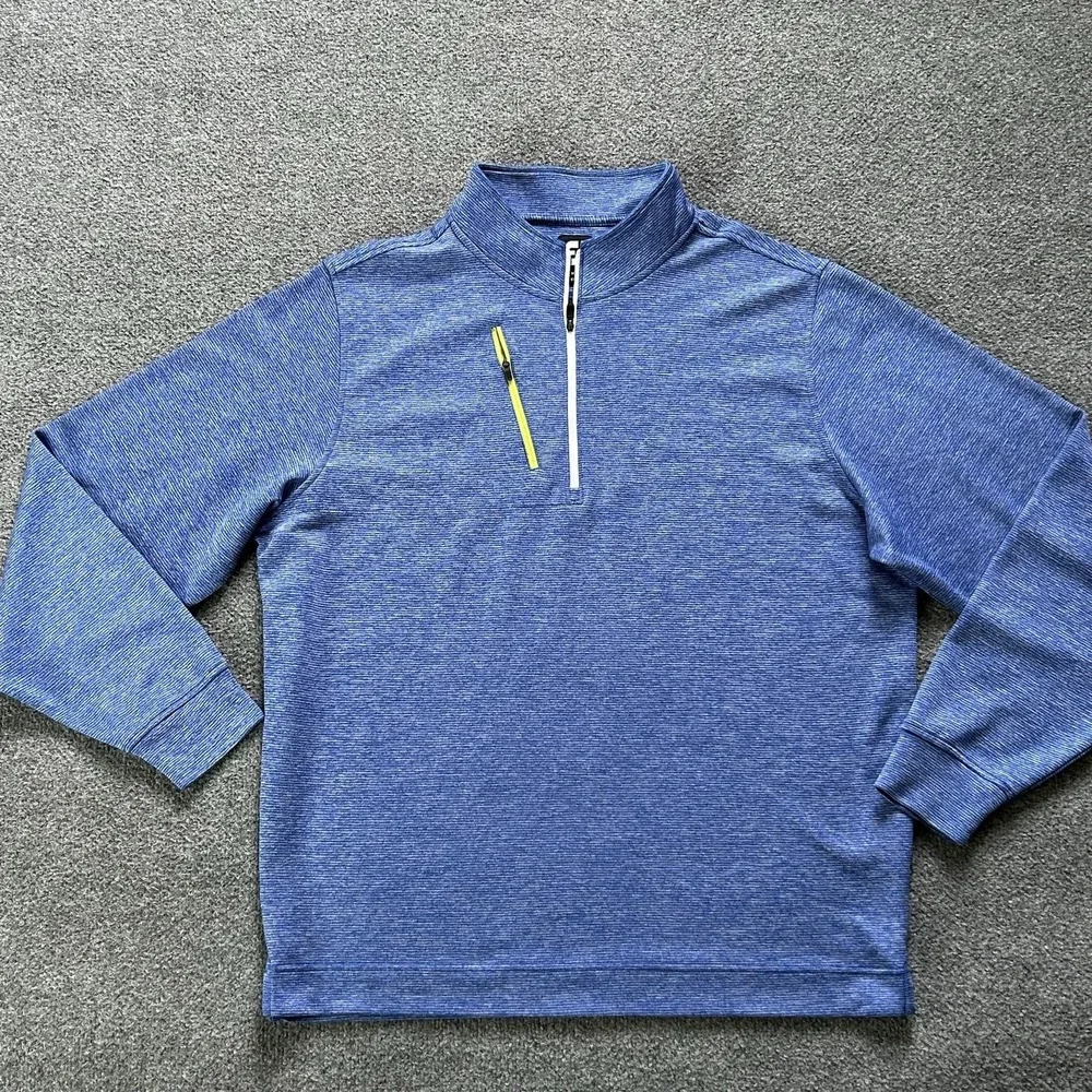 FootJoy Pullover Men XL Royal Blue Heather Pinstripe Half Zip Pullover Golf Top
